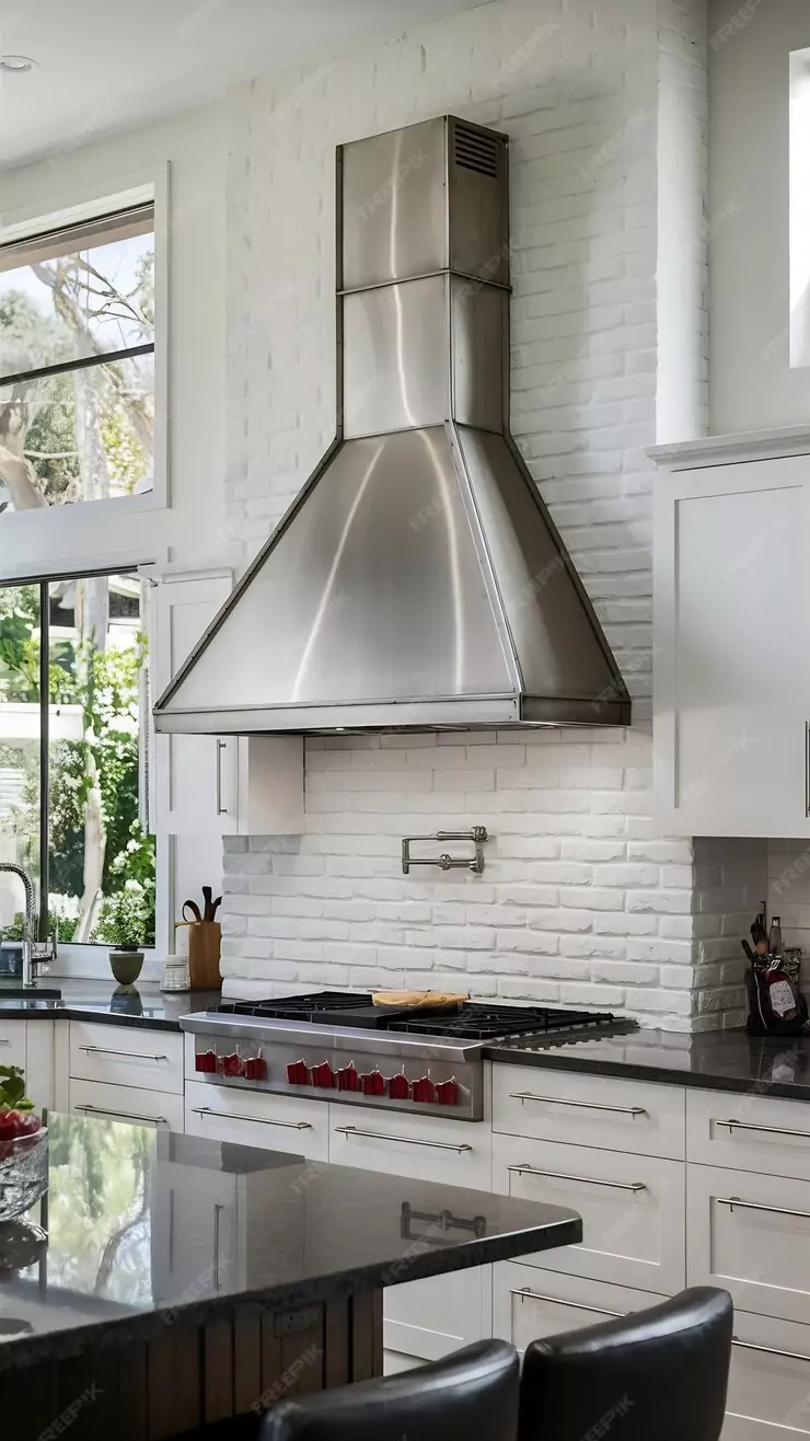 modern-range-hood-white-brick-wall-kitchen